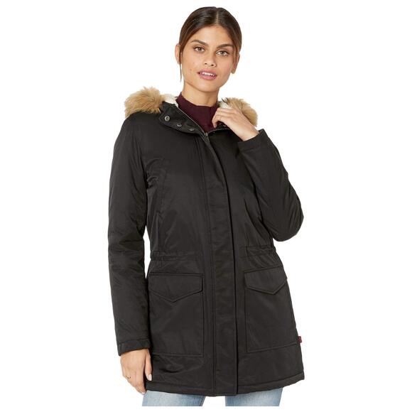 Levis Coated Cotton Parka with Sherpa and Faux Fur Hood Black MD